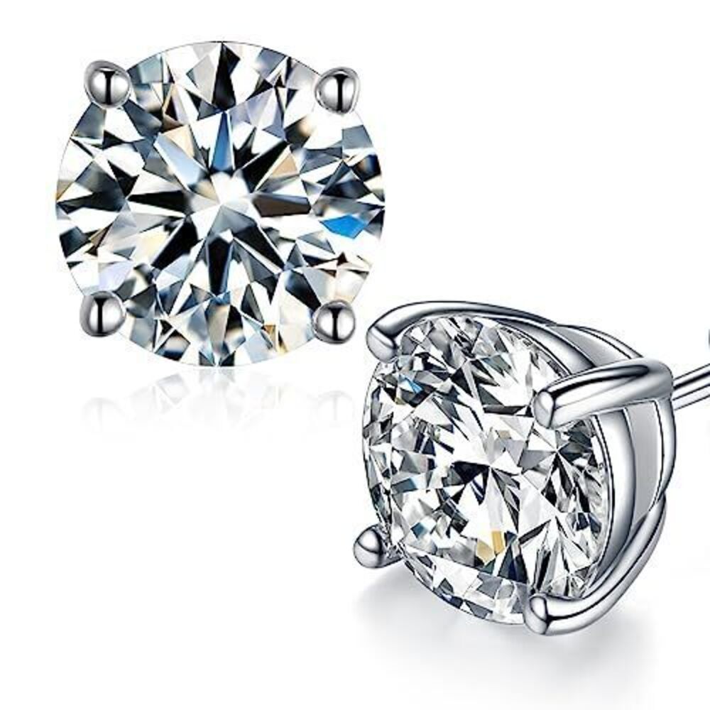 5208 Moissanite Stud Earrings, Round Cut D Color VVS1 Clarity Lab Created
